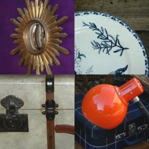 puzzle antiquité brocante vintage - Brocante de la Pointe Minard - miroir, assiette, valise, lampe vintage