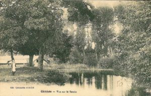 Chichée - vue sur le Serein - carte postale 1900 - Brocante de la Pointe Minard - vallée du Serein